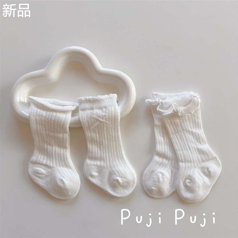 婴儿袜子春夏薄款白色高筒可爱女花边袜宝宝公主袜夏季防新品
