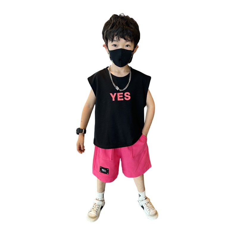 韩系时髦儿童洋气运动夏装2024新款潮流帅气休闲男童夏季无袖套装