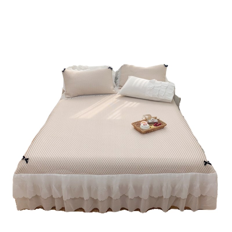 温柔奶茶色冰豆豆冰丝凉席床裙款三件套可水洗裸睡乳胶空调席床笠