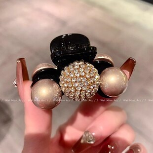 高级感气质珍珠小号抓夹女时尚网红新款后脑勺半抓发夹镶钻侧边夹