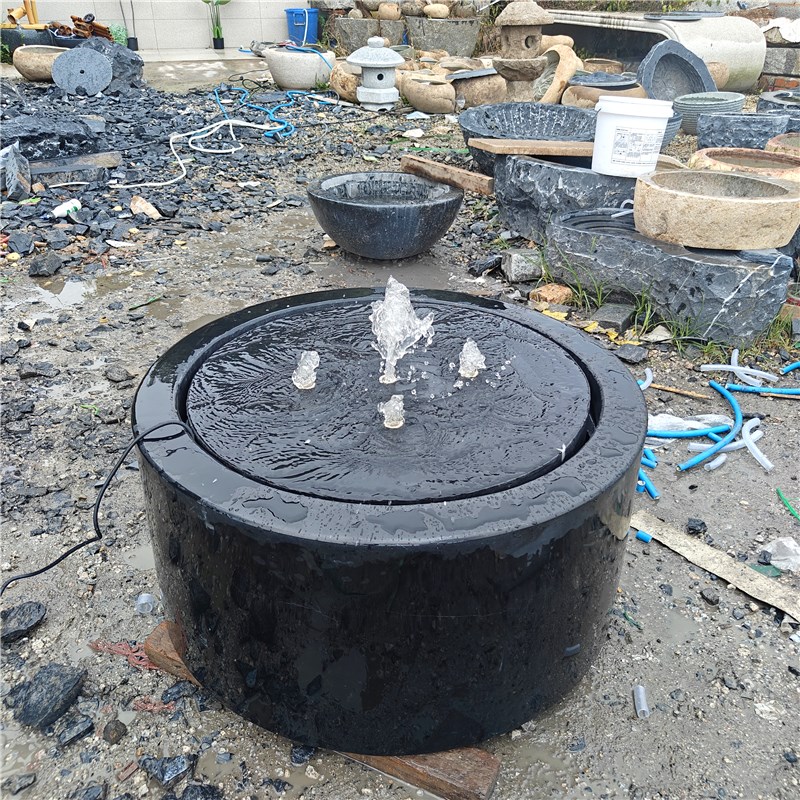 日式庭院流水钵户外室内园林大理石喷泉石雕石钵涌泉流水景观摆件