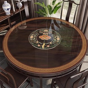 中式圆桌垫镂空软玻璃实木家用酒店双层圆桌桌布圆形餐桌垫桌面垫