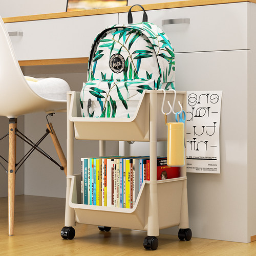 儿童书架简易g可移动落地置物架家用多层玩具收纳学生桌旁带轮书