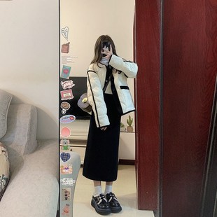 时尚 小个子撞色设计感小众棉 菱形羽绒棉衣棉服女秋冬2x024年新款