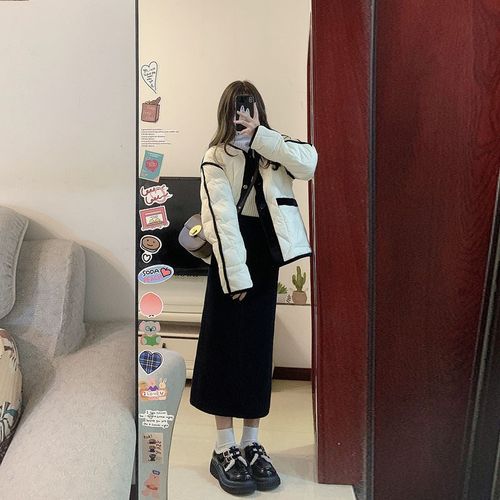 时尚菱形羽绒棉衣棉服女秋冬2x024年新款小个子撞色设计感小众棉