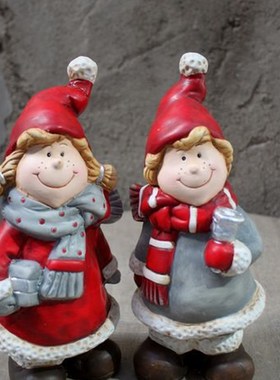 陶土彩绘情侣欧式创意家居装饰摆件 复古美式乡村古董吊脚娃娃