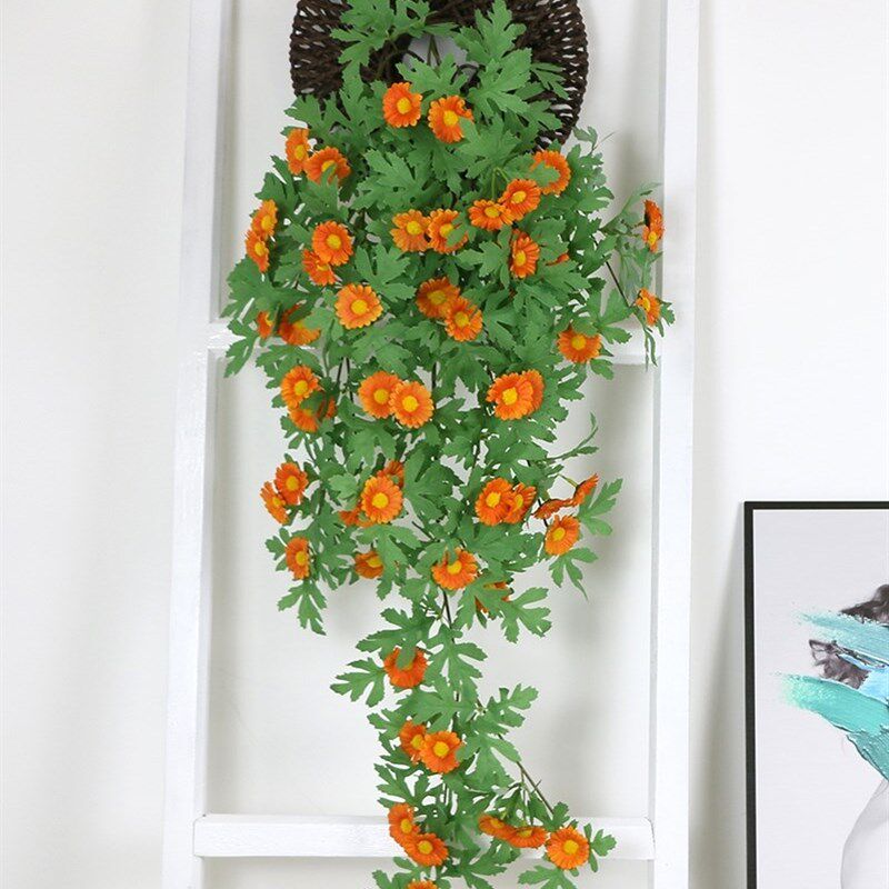 假花仿真花摆设挂墙上墙花挂装饰花小雏菊壁挂式挂墙吊兰吊篮塑料