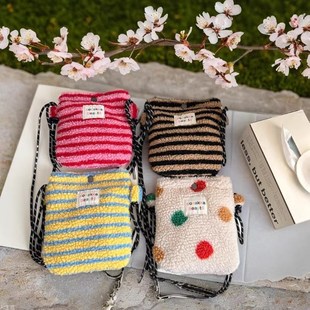 放手机的小包手机小挎包腰包斜挎女迷你小包2024新款棕色条纹秋冬