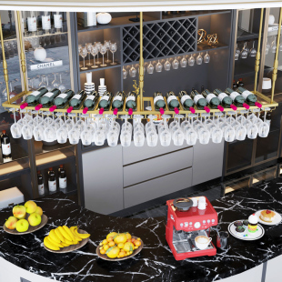 酒吧红酒架摆件弧度红酒杯架悬挂倒挂吧台高脚杯架圆形挂杯架定制