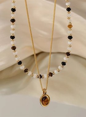 美拉德虎眼石串珠叠戴项链女x轻奢小众锁骨链甜酷高级感复古配饰