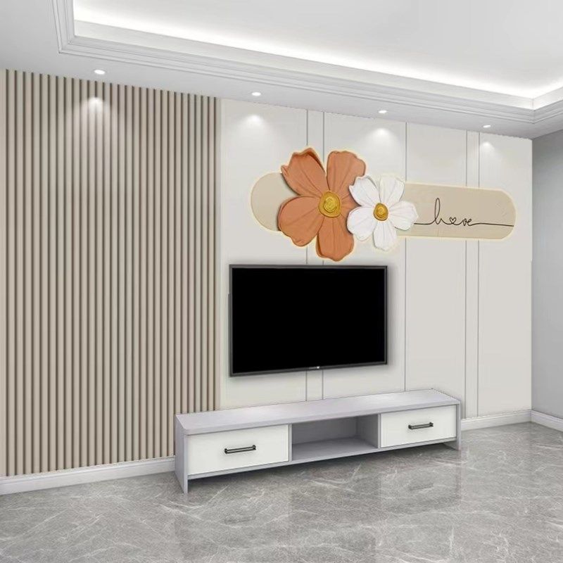 格栅花朵电视背景墙纸简约奶油风客厅沙H发墙布美式卧室影视壁纸,家装主材,定制壁画,淘宝优惠券,粉丝福利购,淘宝优惠卷