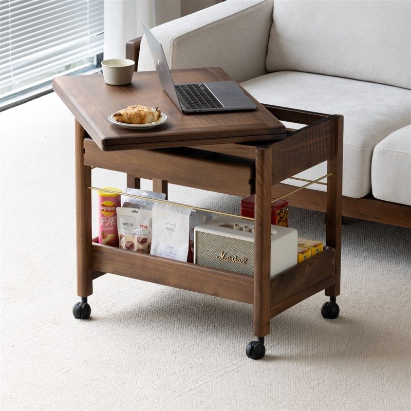 黑胡桃木可移动茶几客厅全实木沙发边几边桌阳台小桌子带轮小推车,住宅家具,角几/边几,淘宝优惠券,粉丝福利购,淘宝优惠卷