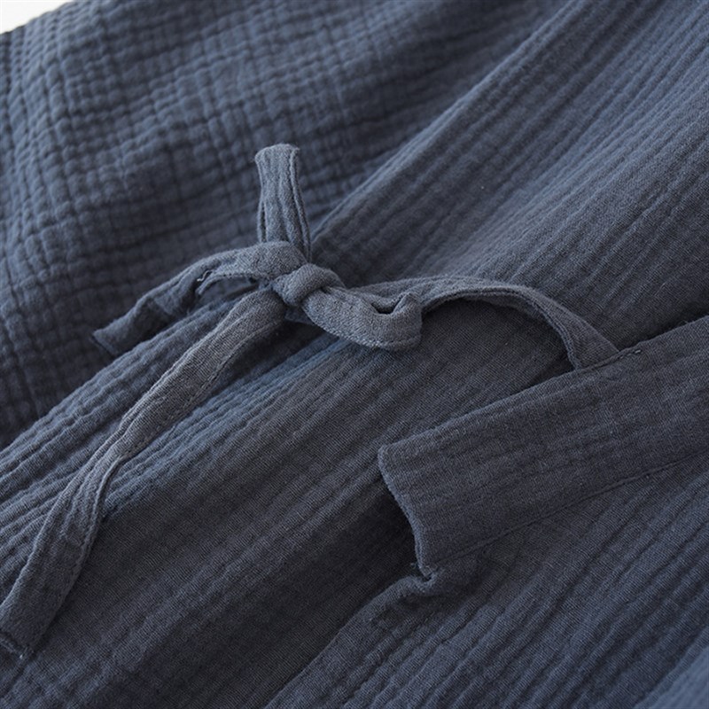 春夏和服睡衣男水洗纱开衫细绳秋汗蒸服9分袖宽松家居服套装