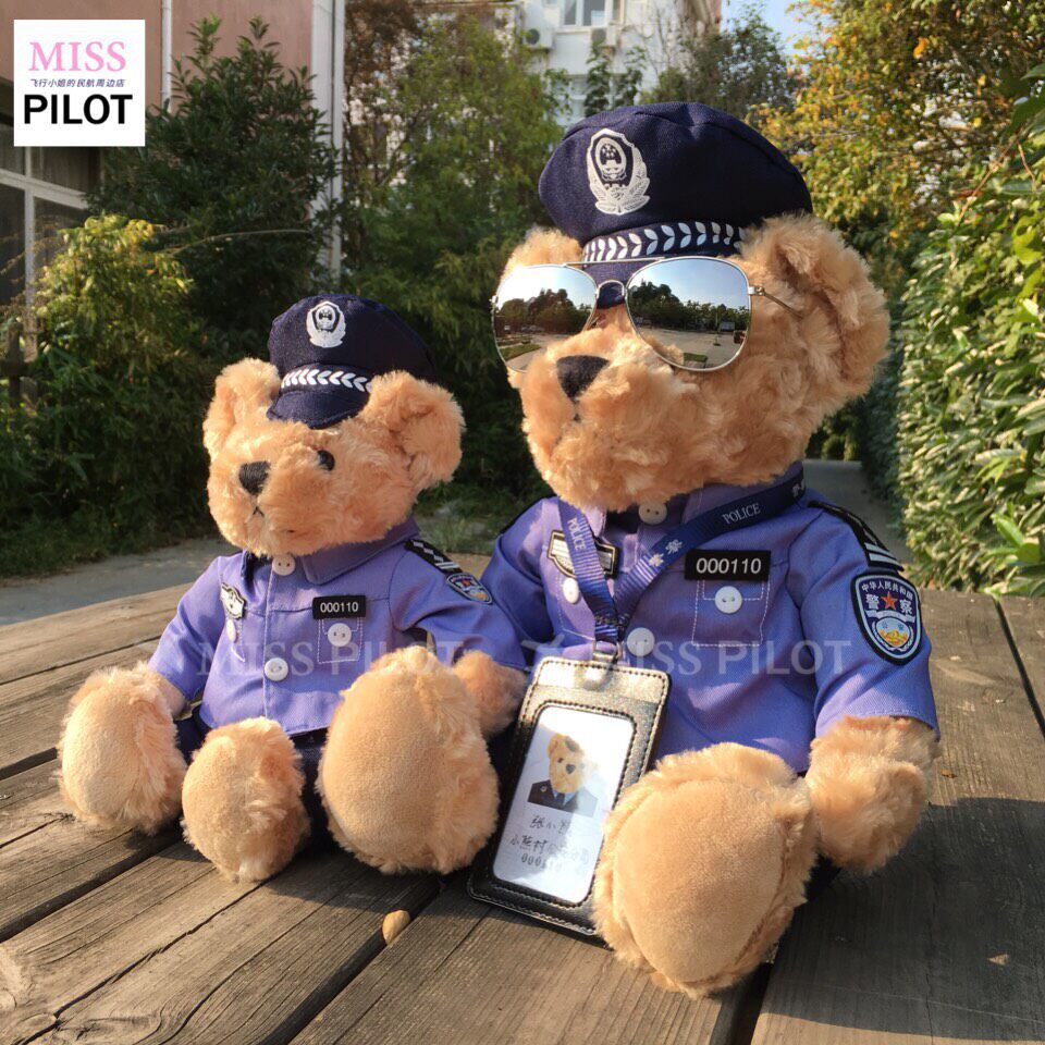 厂家警察小熊police定制警号x空警民警小熊公仔熊礼物毛绒玩具玩