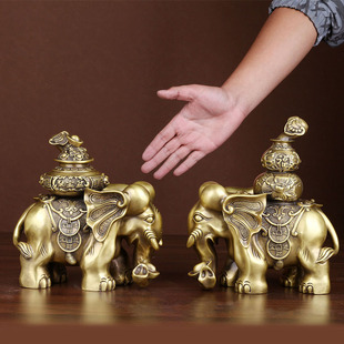 纯铜大象摆件一对吸水象铜象招财工艺品家居乔迁办公室客厅装饰品