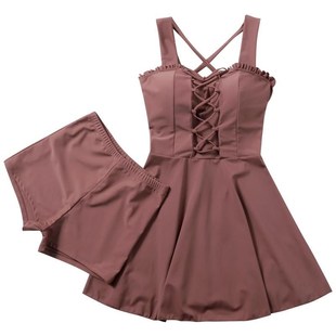 温泉泳装 钢托E遮聚拢肚显瘦保守大码 大胸大罩杯D 泳衣女分体裙式