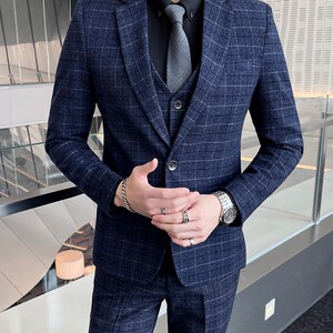 工厂销男士休闲格l子西服套装韩版潮流商务正装西服外套修身新郎
