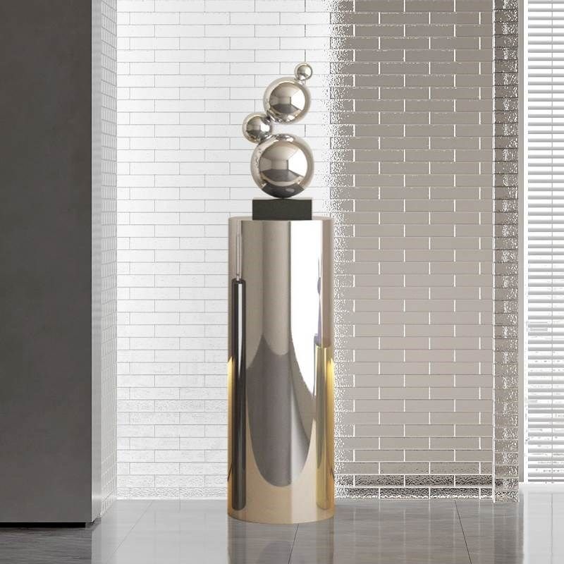 不锈钢圆柱摆件底座样板房客厅电视柜旁花架意式极简橱窗展示台N,家居饰品,落地摆件,淘宝优惠券,粉丝福利购,淘宝优惠卷