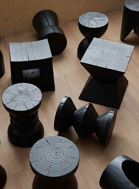 【折扣】X90U实木墩子碳化黑色侘寂原木凳子民宿边角几摆件木桩根