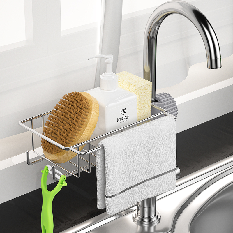 厨房水龙头置物架绵刷百洁布抹布收纳架洗碗洗菜池水槽架沥水篮海