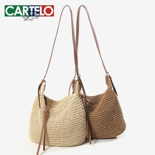 休闲斜挎纯色草编包新款百搭单肩草包编织包度假沙滩包通勤女包包