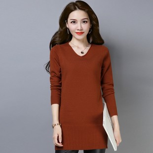 大款毛衣女中长款秋冬2020新款打底衫宽松厚韩版套头低领针织上衣