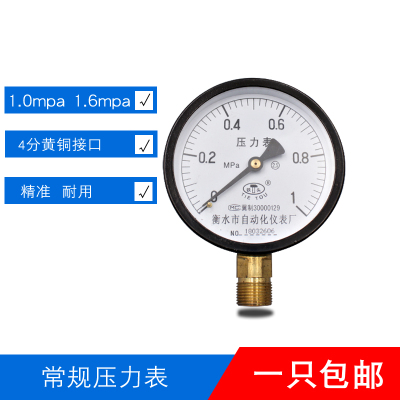 4分黄铜接口压力表储气罐轴向气压表Y100Z空压机0-1.6MPA 压力表