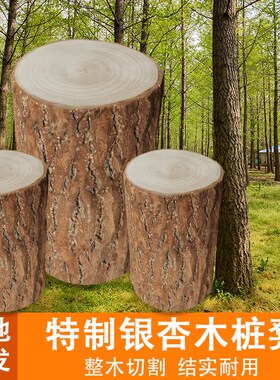 7K银杏木根雕凳k子实木墩子原木树桩木桩木头底座配凳大板圆木凳