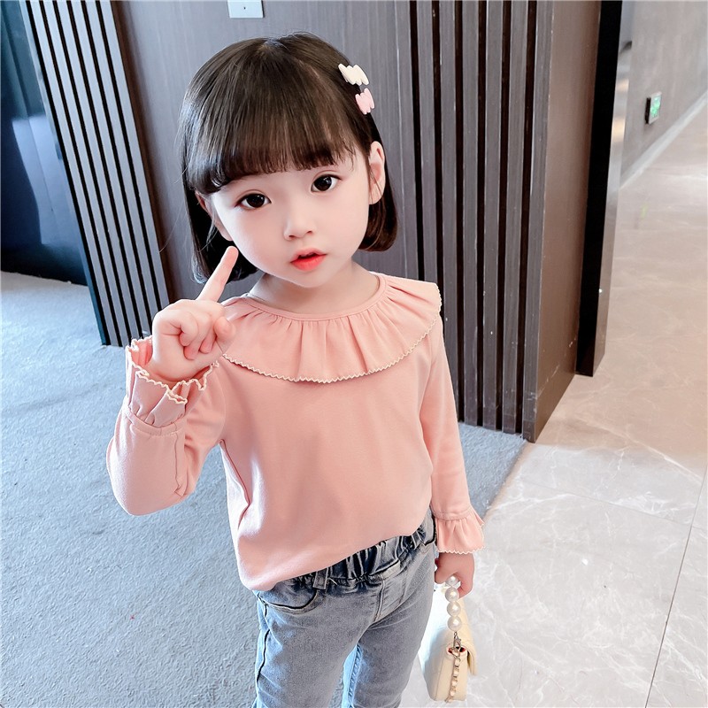 女童纯棉打底衫春秋薄款儿童秋装黑色上衣宝宝秋衣小女孩长袖t恤