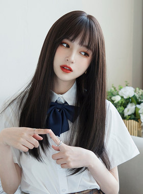 假发女中长发锁骨发 空气刘海自然蓬松短发圆脸修脸长直发全头套