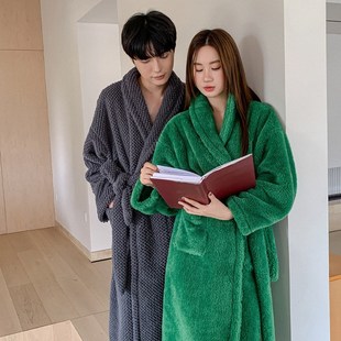 浴袍 睡衣秋冬情侣睡袍女珊瑚绒法兰绒加绒加厚保暖外穿家居服男士