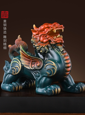现货全铜貔貅摆件一对公母皮丘家用玄关纯黄铜貔恘V办公室桌面开