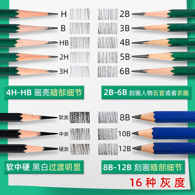 牌素描铅笔2h2b4b硬b小学生绘图美术专N业绘画8用软中专炭笔