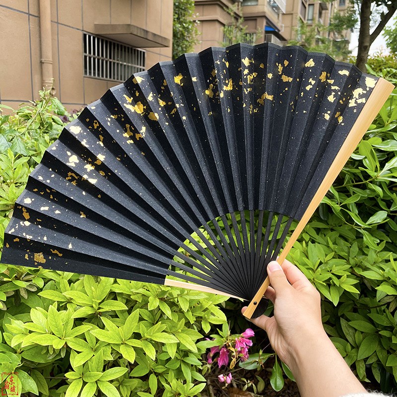 XXP4秦霄贤同款扇子水磨玉竹折扇7寸8寸I95寸黑小骨洒金面古风老