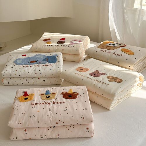 可爱毛巾绣夏季可水洗全棉双层纱空调被 纯棉亲肤纱布薄被子夏被