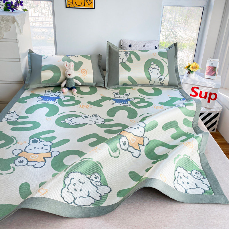 卡通冰丝凉席三件套儿童夏天可z水机洗床单人空调软席学生宿舍床
