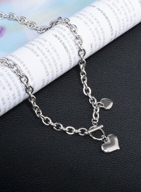 锁骨链酷网红个j性爱心桃心吊坠土酷女潮 嘻哈OT扣项链脖链配饰