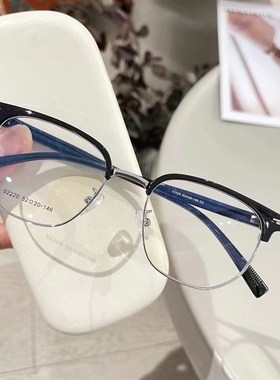 眉毛半框眼镜女防蓝光大脸素颜神器复古眼睛可配度数近视镜52220