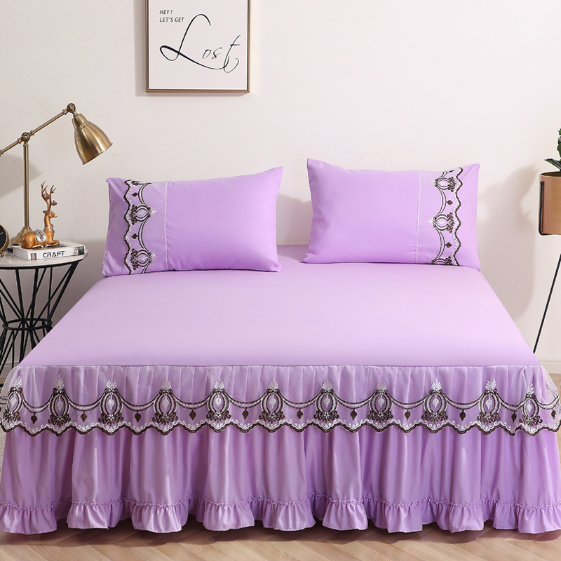 夏天纯色蕾丝床裙式床罩单件荷叶花边防滑1.8x2.0m床套防尘保护套