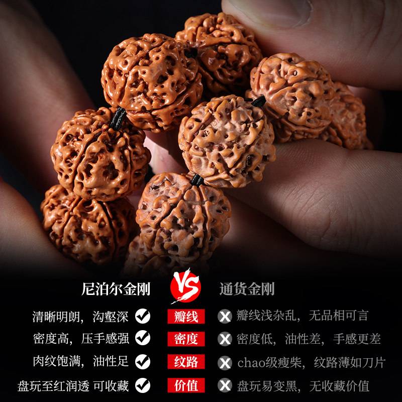 工厂销尼泊尔大金刚菩提手串五瓣蜂窝双龙纹收P藏级原籽男女单圈