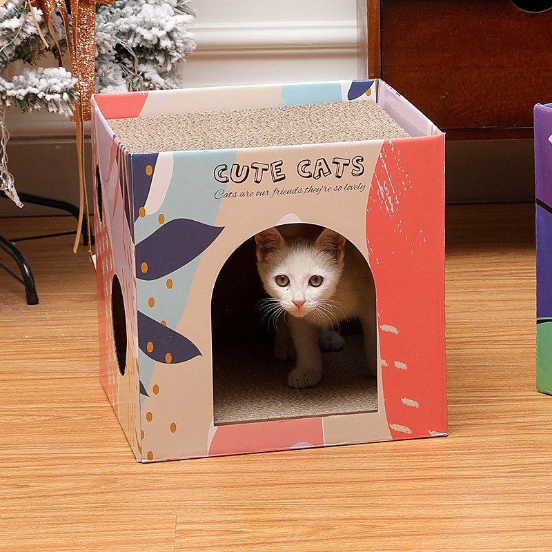 新款立式猫别墅双层不掉屑瓦楞纸箱猫房子四季通用半封闭猫窝