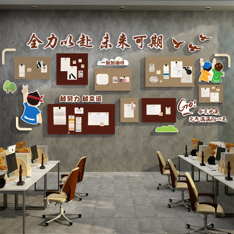 毛毡板企业文化墙贴公司告栏展示办D公室氛围布置员工风采照片装