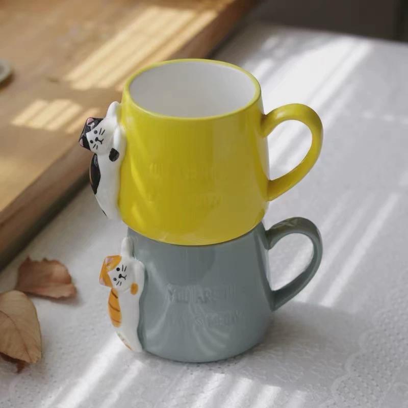 领养之家/可爱趴猫咪陶瓷杯可爱少女心卡通情侣杯牛奶杯