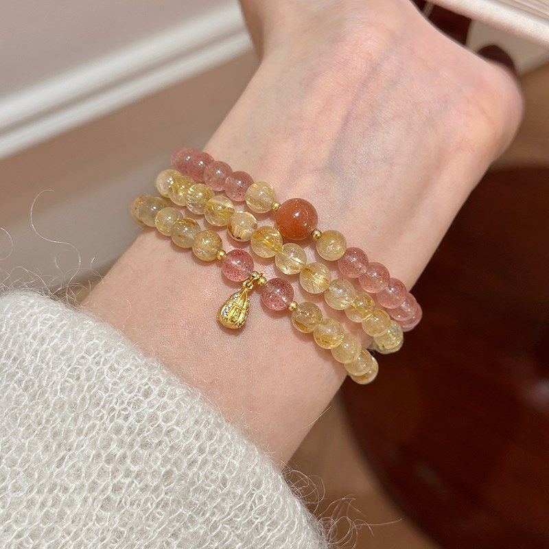 谷岚「春和景明」天然黄水晶金发晶草莓晶粉水晶三圈叠戴手串手链,饰品/流行首饰/时尚饰品新,手链,淘宝优惠券,粉丝福利购,淘宝优惠卷