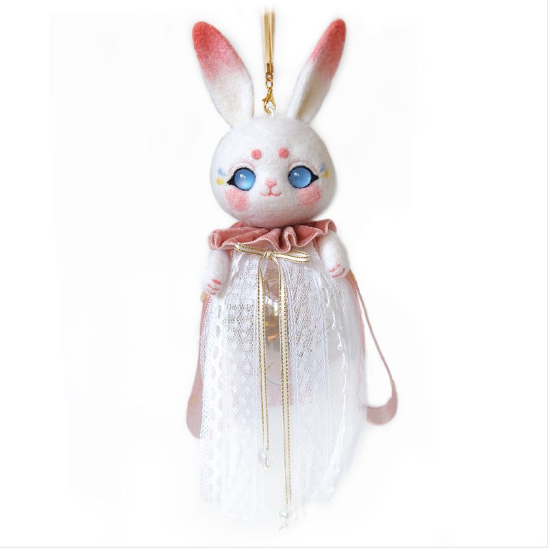 XXP4羊毛毡玉兔 中秋节手工DIY灯笼儿童花灯兔子挂饰X带灯发光材