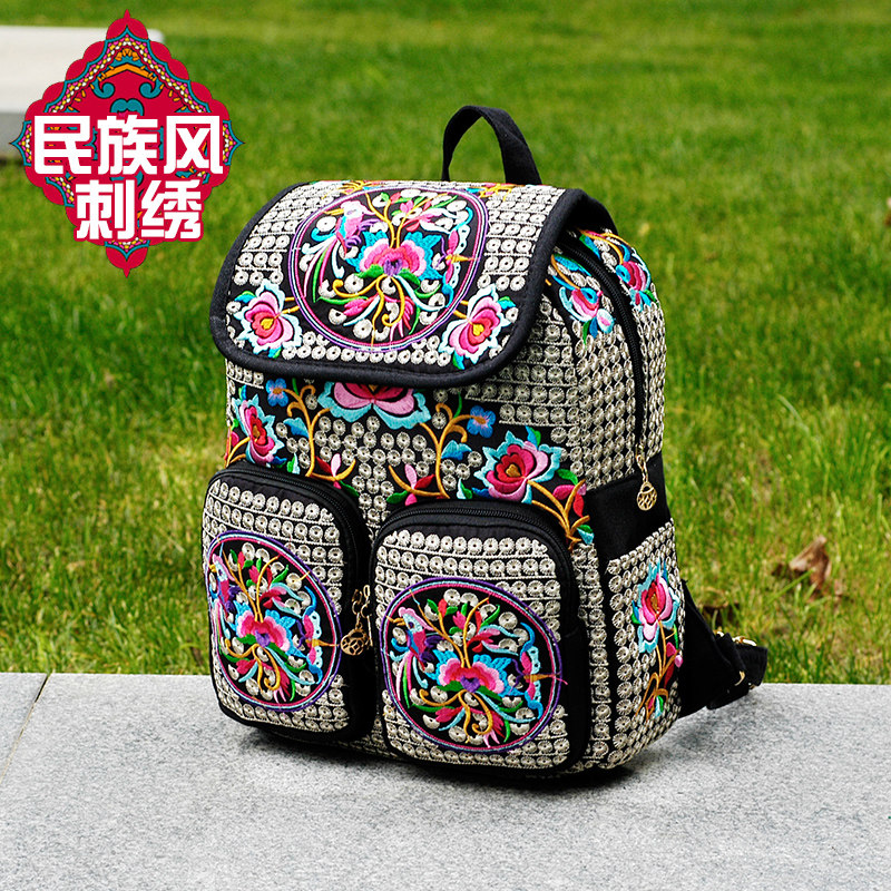 2021新款民族风刺绣花女双肩包女帆布包女士休闲旅行背包学生书包,箱包皮具/热销女包/男包,双肩背包,淘宝优惠券,粉丝福利购,淘宝优惠卷