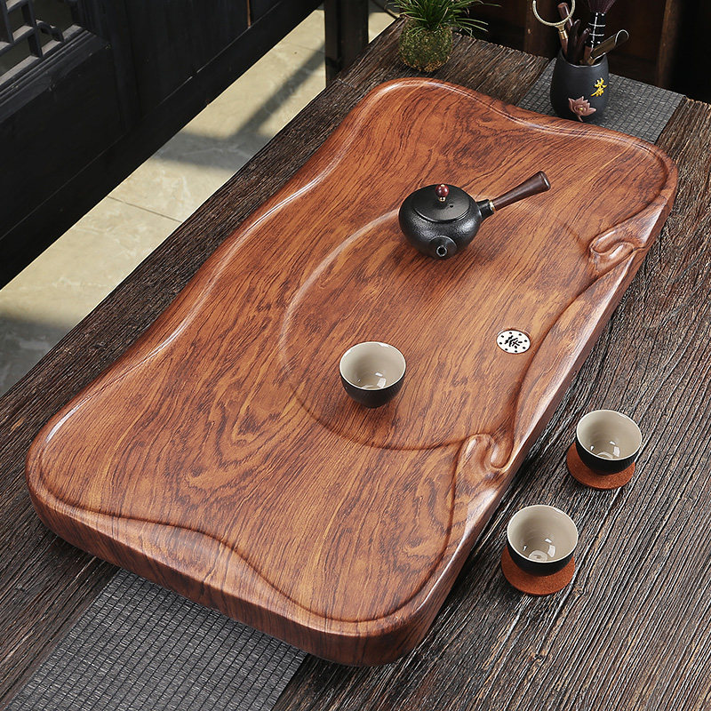 整块黑檀木茶盘实木家用原木茶台c大小号花梨茶海简约排水功夫茶