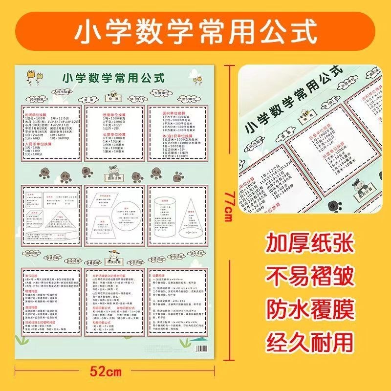 1-6年级e小学常用数学公式大全常用知识点单位换算几何公式挂图
