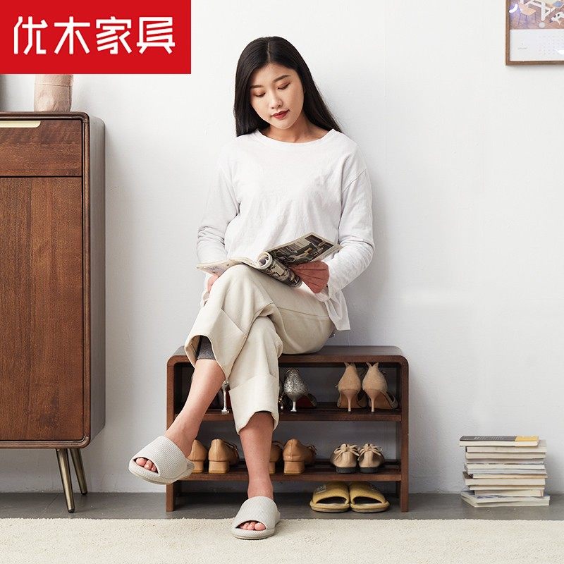 优木家具实木换鞋凳鞋架鞋凳客厅实木凳子鞋架长条凳北欧简约家具