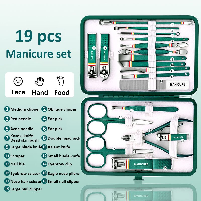 推荐High-quality 19 PCs Nail Cutter Set Stainless Steel Nail